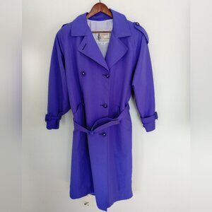 London Fog Womens Trench Coat Size 12 M Lilac Purple Lined Belted Vintage 90s